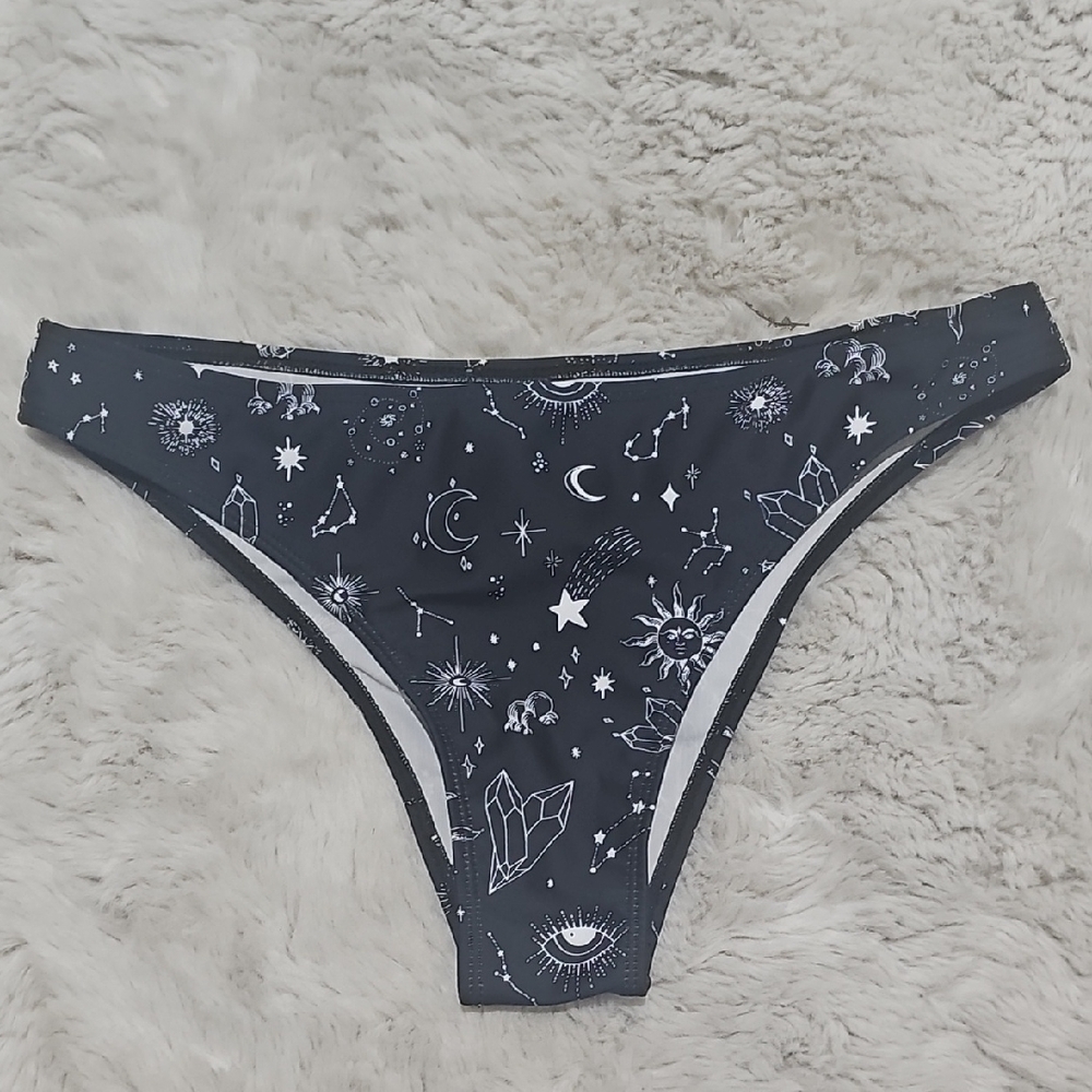 Black Bikini Bottom with Celestial Print